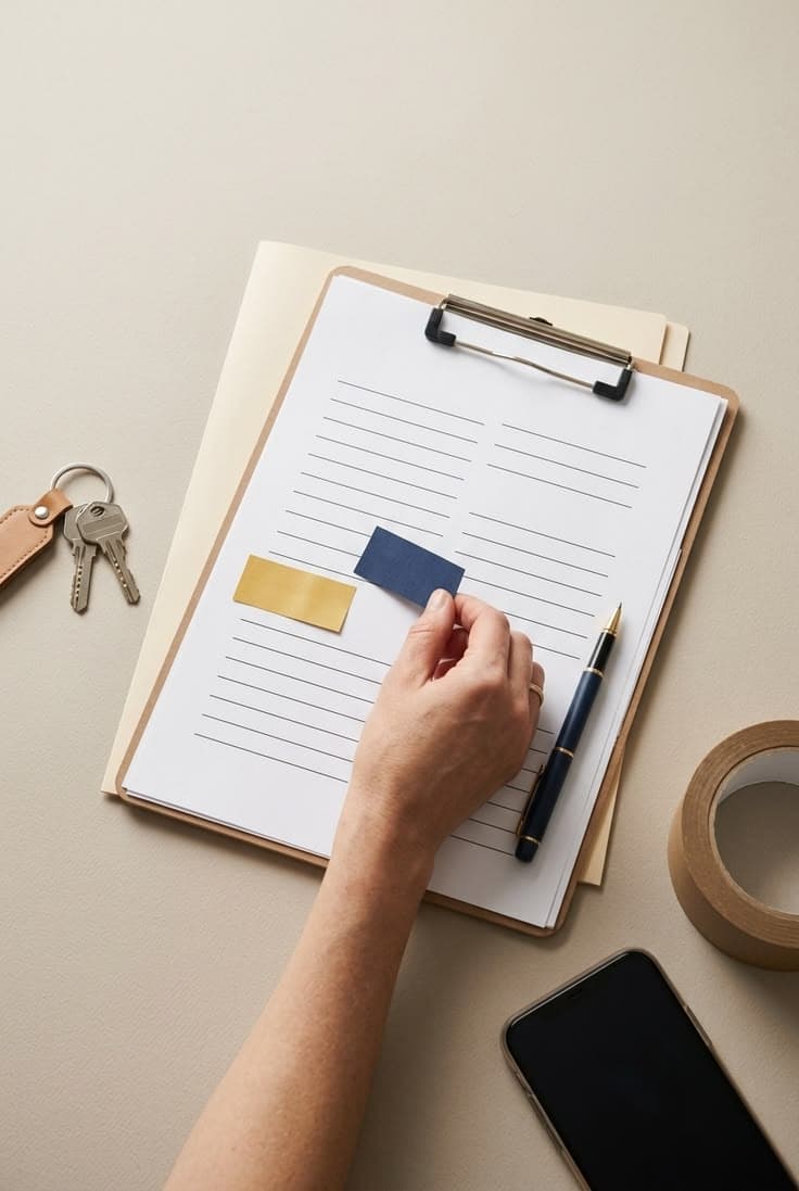 Coordinator reviewing plans — organised, professional setting